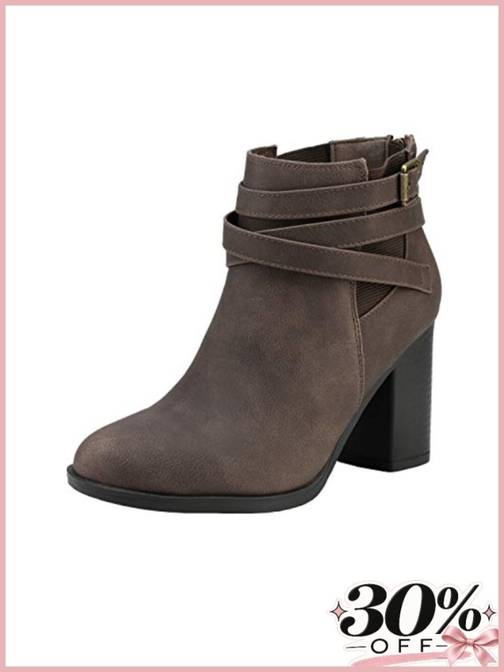 Women's Chunky High Heel Ankle Booties Faux Suede Zip Crossover Strap